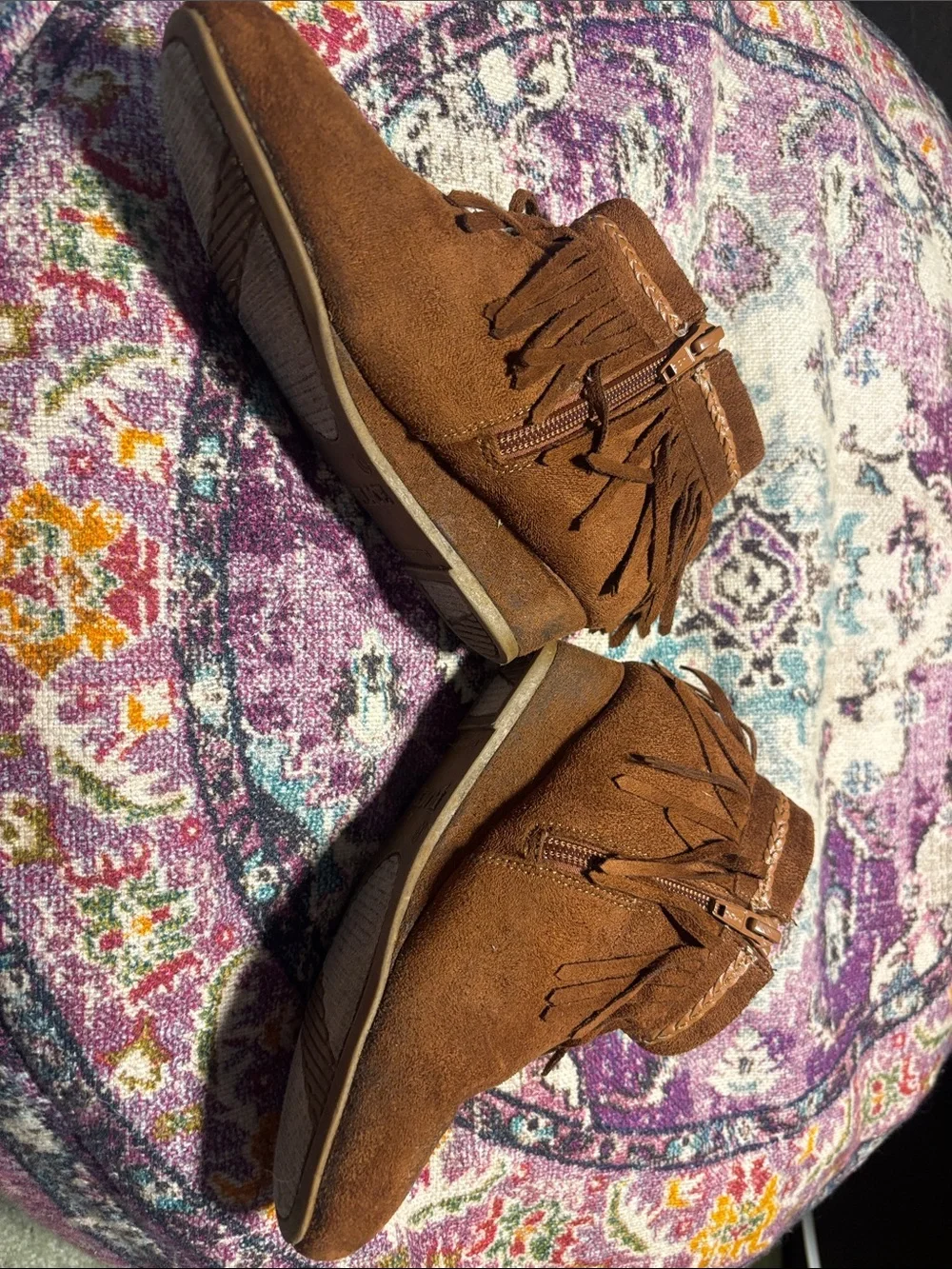 Children’s Place Girls Fringe Ankle Boots in Brown, Size 13